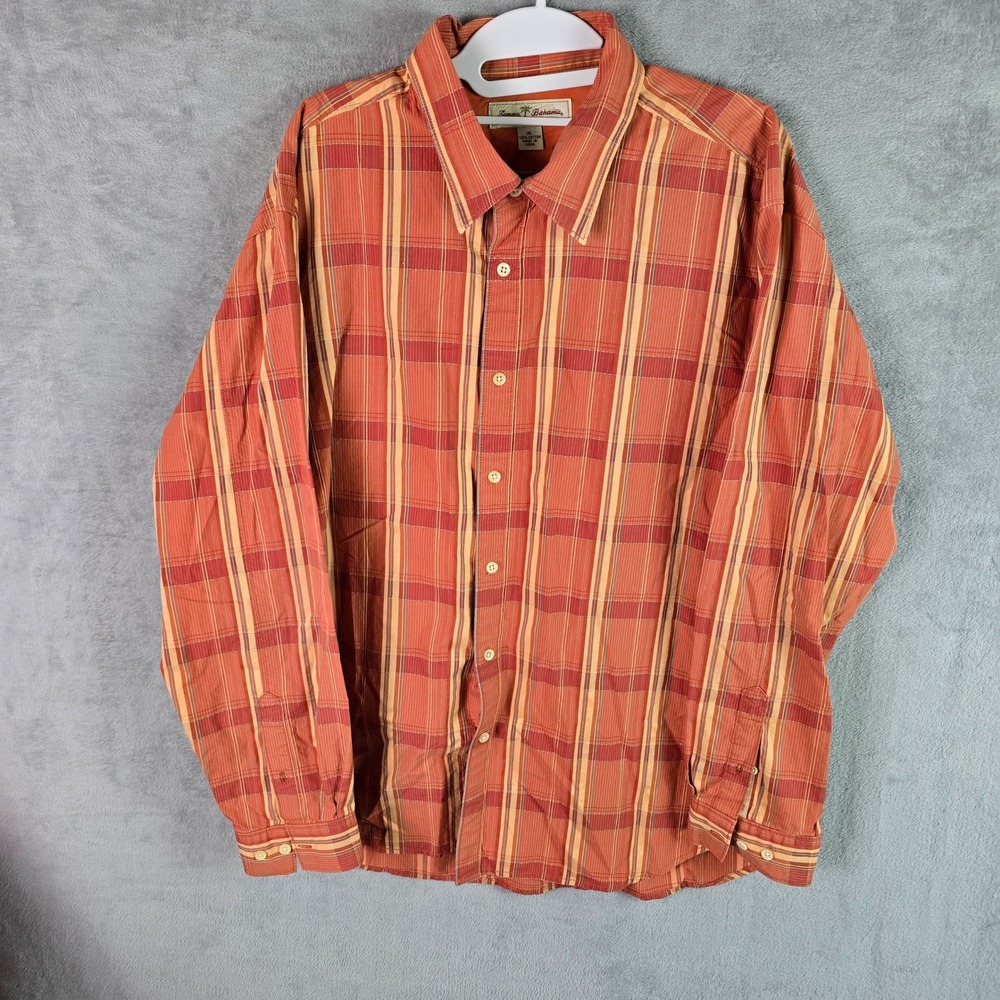 Tommy Bahama Mens XL Orange Plaid Long Sleeve 100%‎ Cotton Button Down Shirt